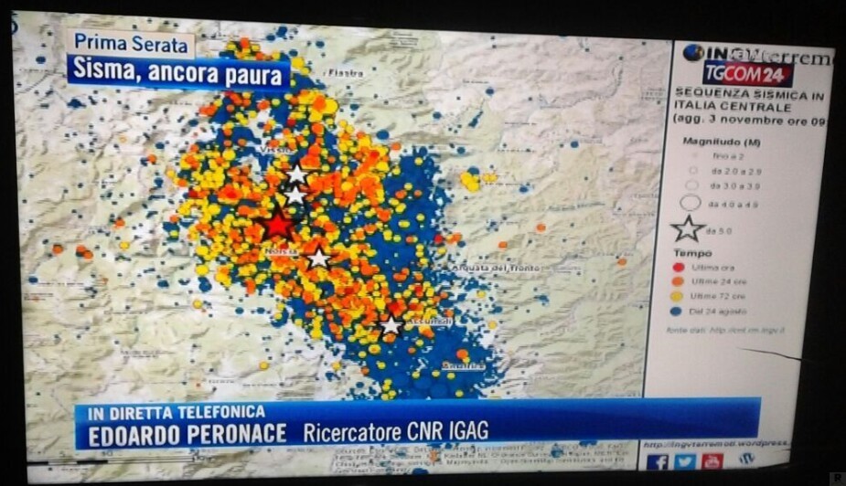 Il geologo soveritano Edoardo Peronace, in diretta su Tgcom24 per parlare del sisma in Centro Italia