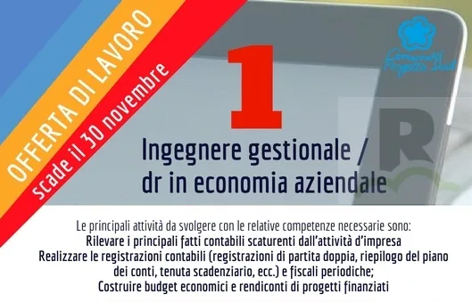 Comunità Progetto Sud, selezione per assunzione di un impiegato amministrativo