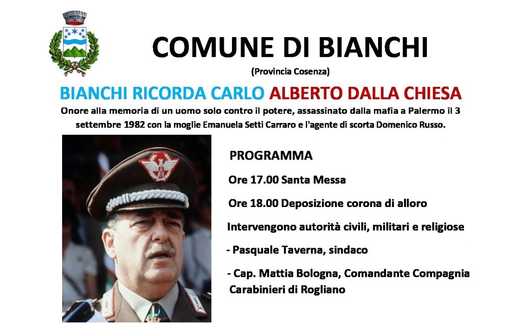 Bianchi ricorda il generale Carlo Alberto Dalla Chiesa