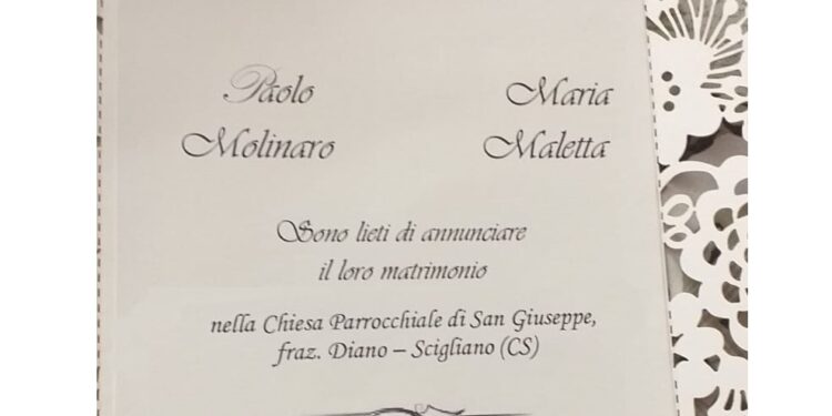 Scigliano si sposano Maria e Paolo e l’amica Nuccia gli regala un bel messaggio di auguri