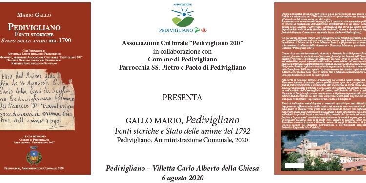 A Pedivigliano, Mario Gallo presenta il suo libro “Pedivigliano: fonti storiche e stato delle anime del 1792”