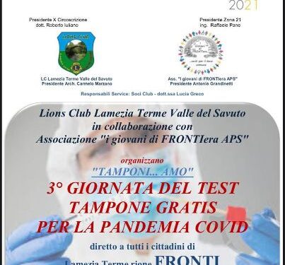 TAMPONI…AMO: giornata di test tamponi gratis al rione Fronti di Lamezia Terme