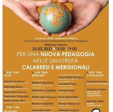 Unical, accademici di tutto il Mezzogiorno a confronto giovedì 25 febbraio sulla necessità di una nuova pedagogia nelle università