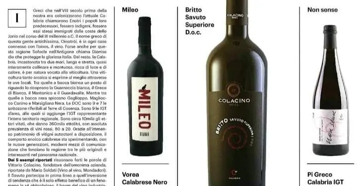 Il Savuto approda sul prestigioso giornale “Il Resto del Carlino”/ L’azienda Colacino “sbanca” a tiratura nazionale