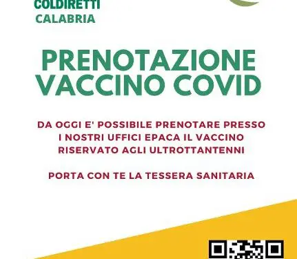Coldiretti Calabria: servizio prenotazione vaccinazioni agli ultraottantenni. Solo lo 0,3% i contagi da covid in Campagna dove le distanze si misurano in ettari e non in metri