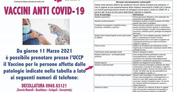 Vaccini, da domani a Decollatura e Conflenti dosi prenotabili per soggetti con particolari patologie