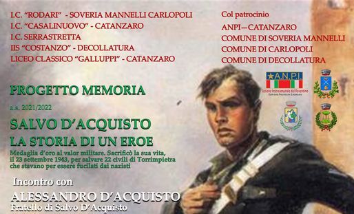 Per il Progetto Memoria dell’IC Rodari: videoconferenza con il fratello di Salvo D’Acquisto