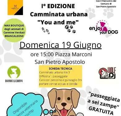A San Pietro Apostolo la “Camminata Urbana You and Me”: un’iniziativa a sostegno degli animali