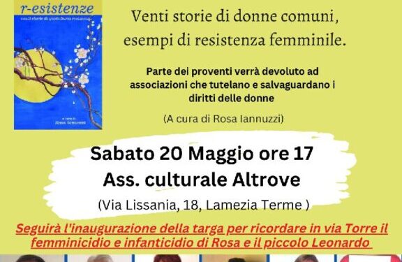 Lamezia, sabato 20 maggio presentazione libro “R-esistenze”