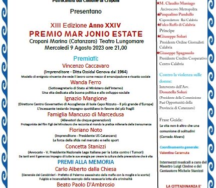 Cropani, Premio Mar Jonio Estate: la rosa dei premiati