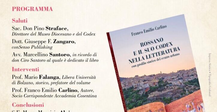 A giorni la presentazione del nuovo libro dello storico Franco Emilio Carlino sul Codex di Rossano