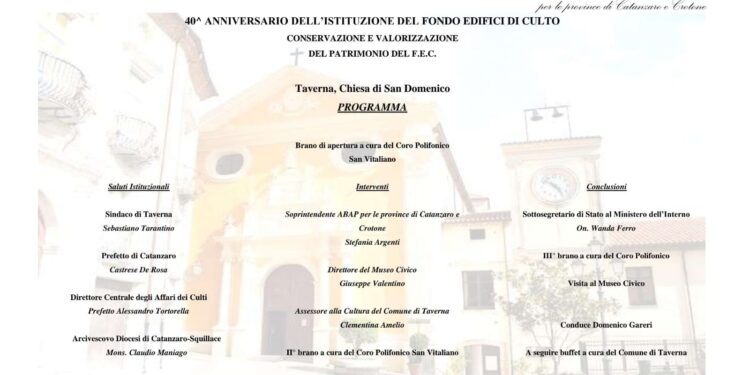 Sabato 20 dicembre a Taverna convegno in occasione del 40° anniversario Fondo Edifici di Culto