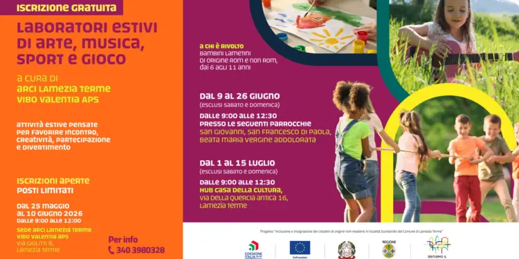 Al via i laboratori estivi gratuiti di arte, musica, sport e gioco del progetto “Intrecci Abitiamo il Lametino” di ARCI Lamezia Terme Vibo Valentia APS