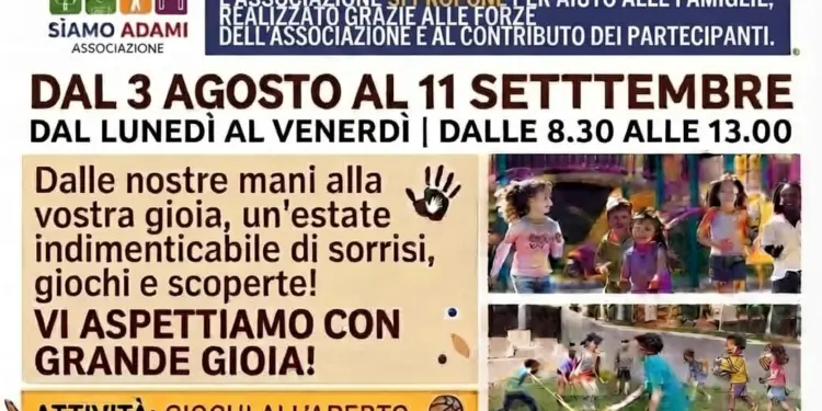 Via alle iscrizioni per il “Centro Estivo SiAmo Adami 2026”, dal 3 agosto all’11 settembre
